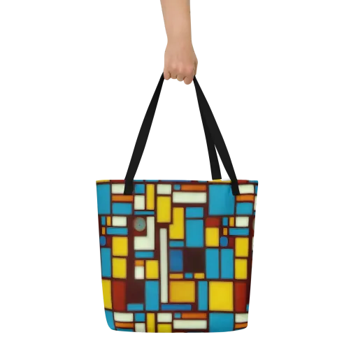 Burgundy Blocks on a Large Tote Bag W/ Pocket