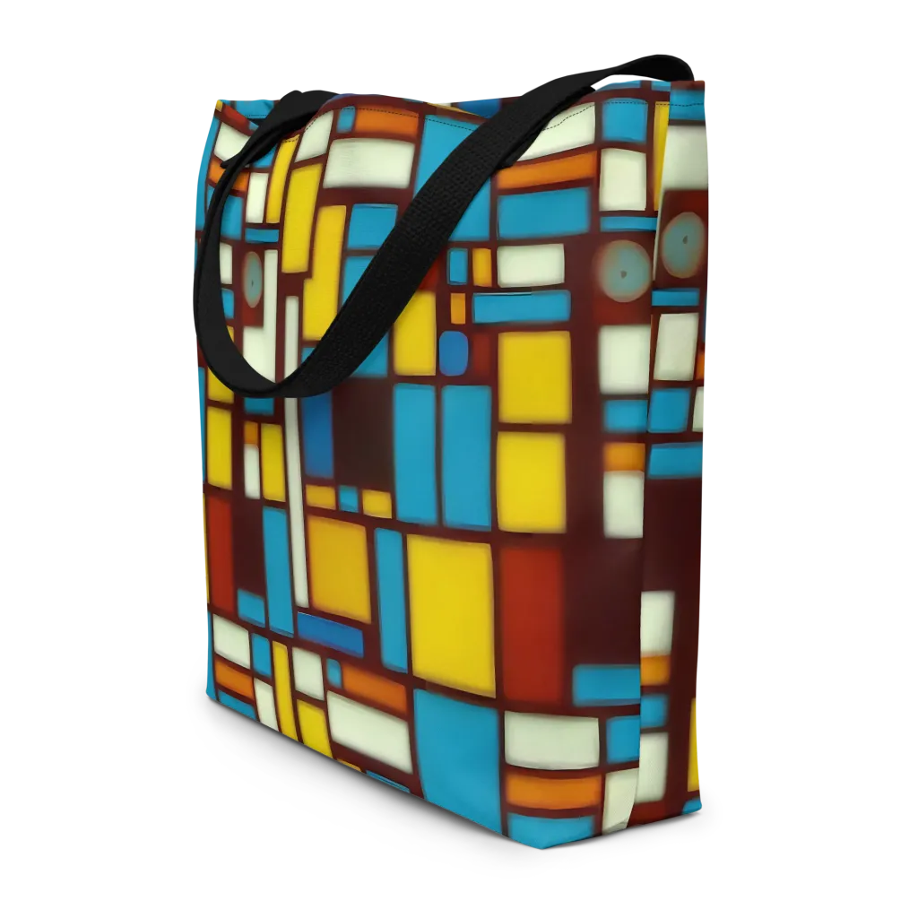 Burgundy Blocks on Large Tote Bag W/ Pocket — Front