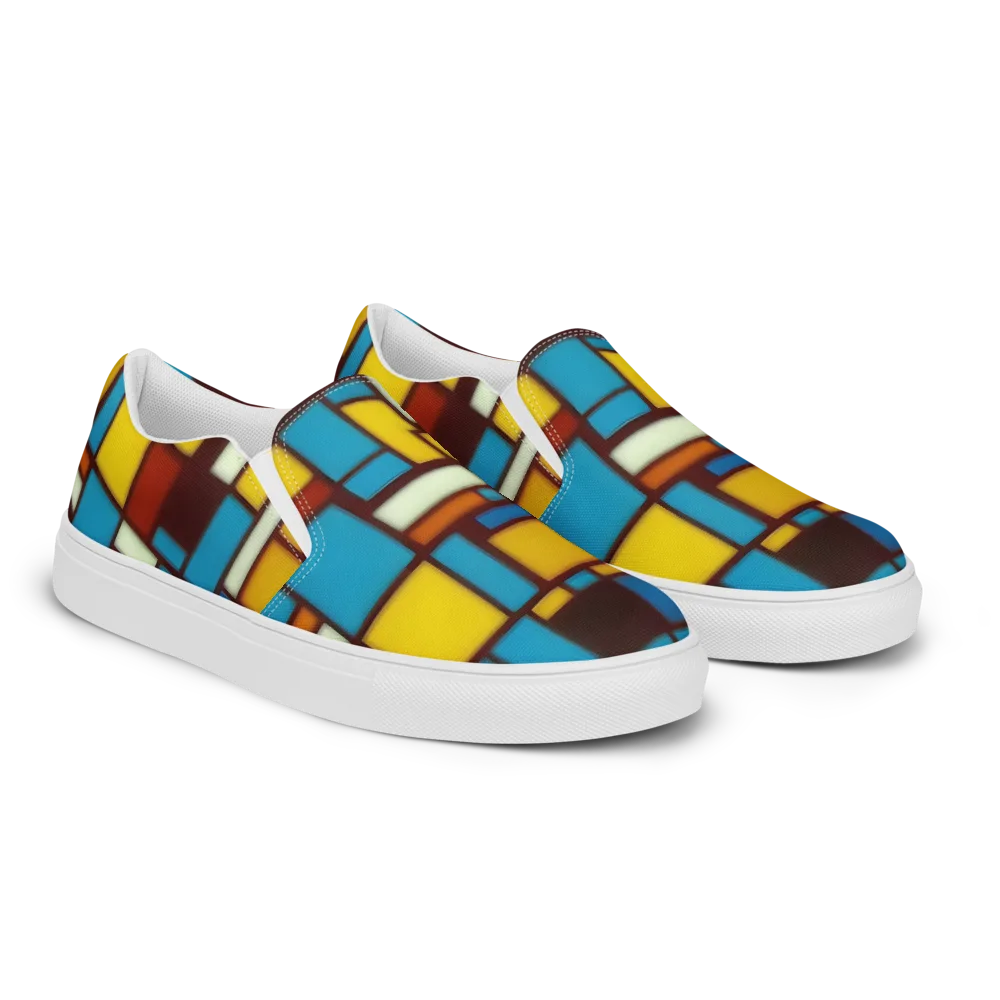 Burgundy Blocks on Women's Slip-On Canvas Shoes — Right Front