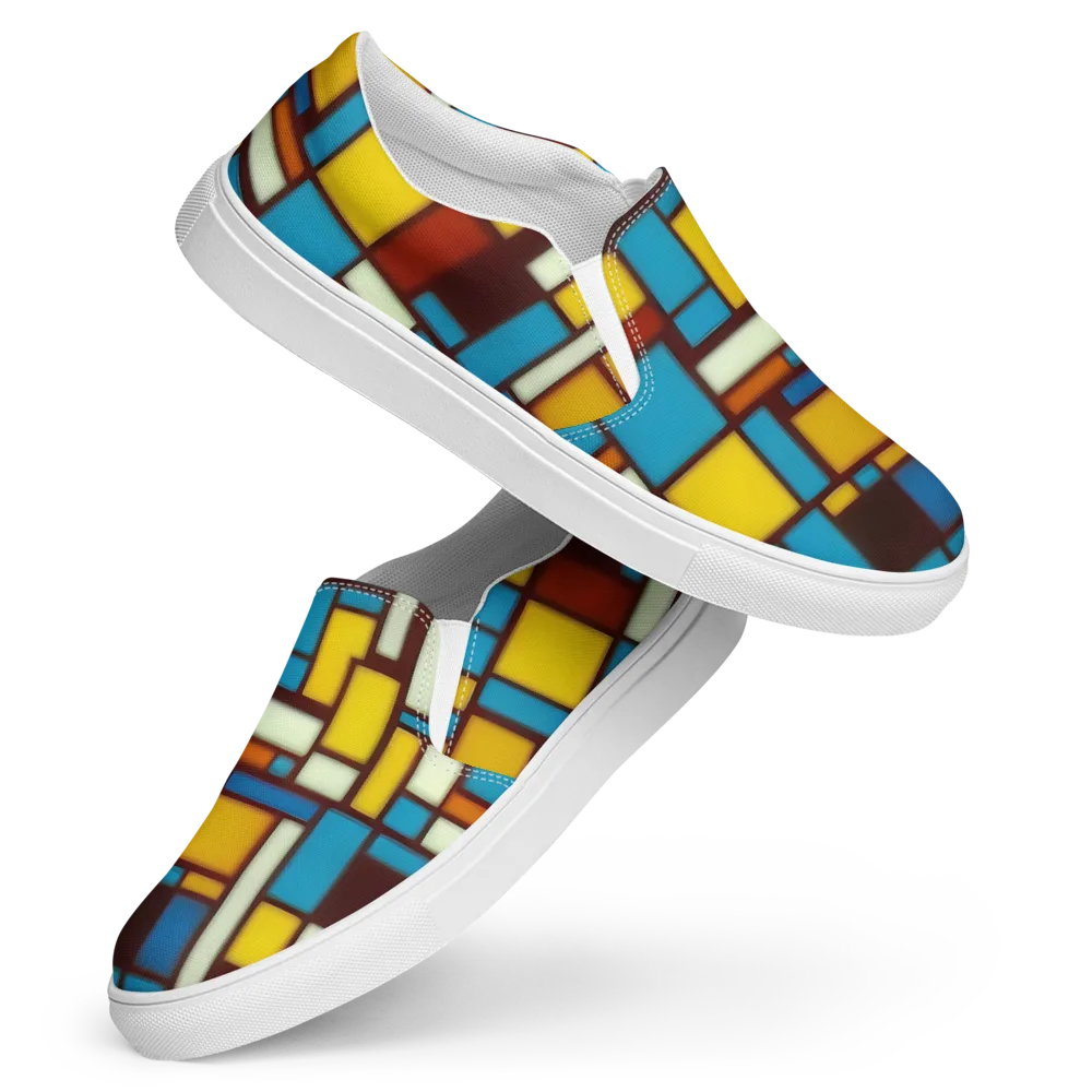 Burgundy Blocks on Women's Slip-On Canvas Shoes — Front