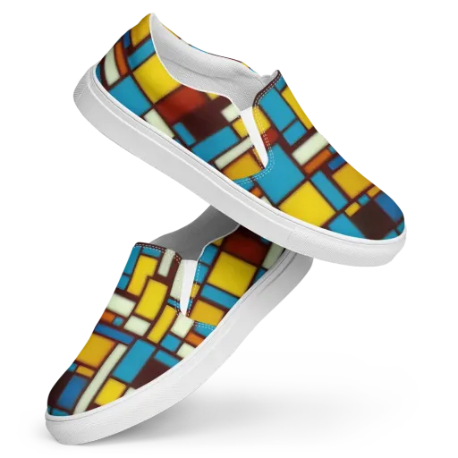 Burgundy Blocks on a Women's Slip-On Canvas Shoes
