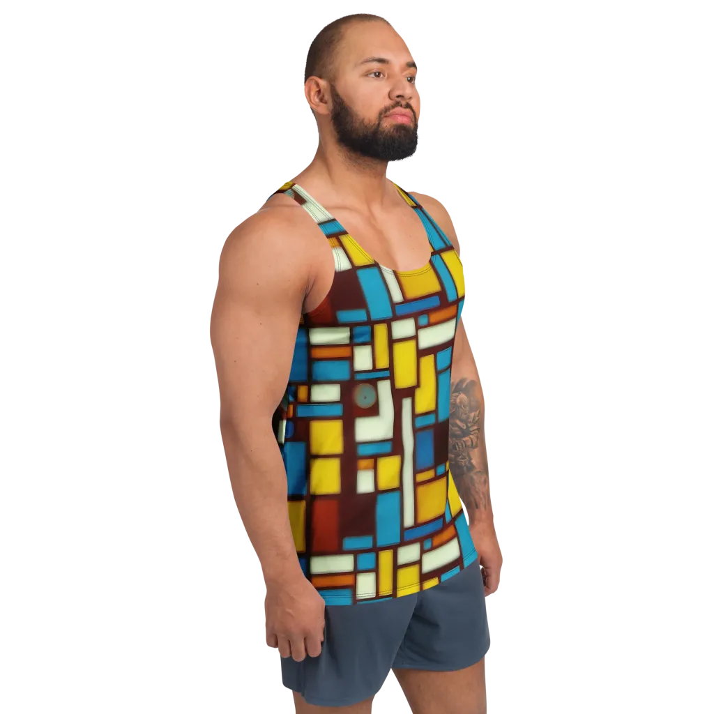 Burgundy Blocks on Men's Tank Top — Right Front