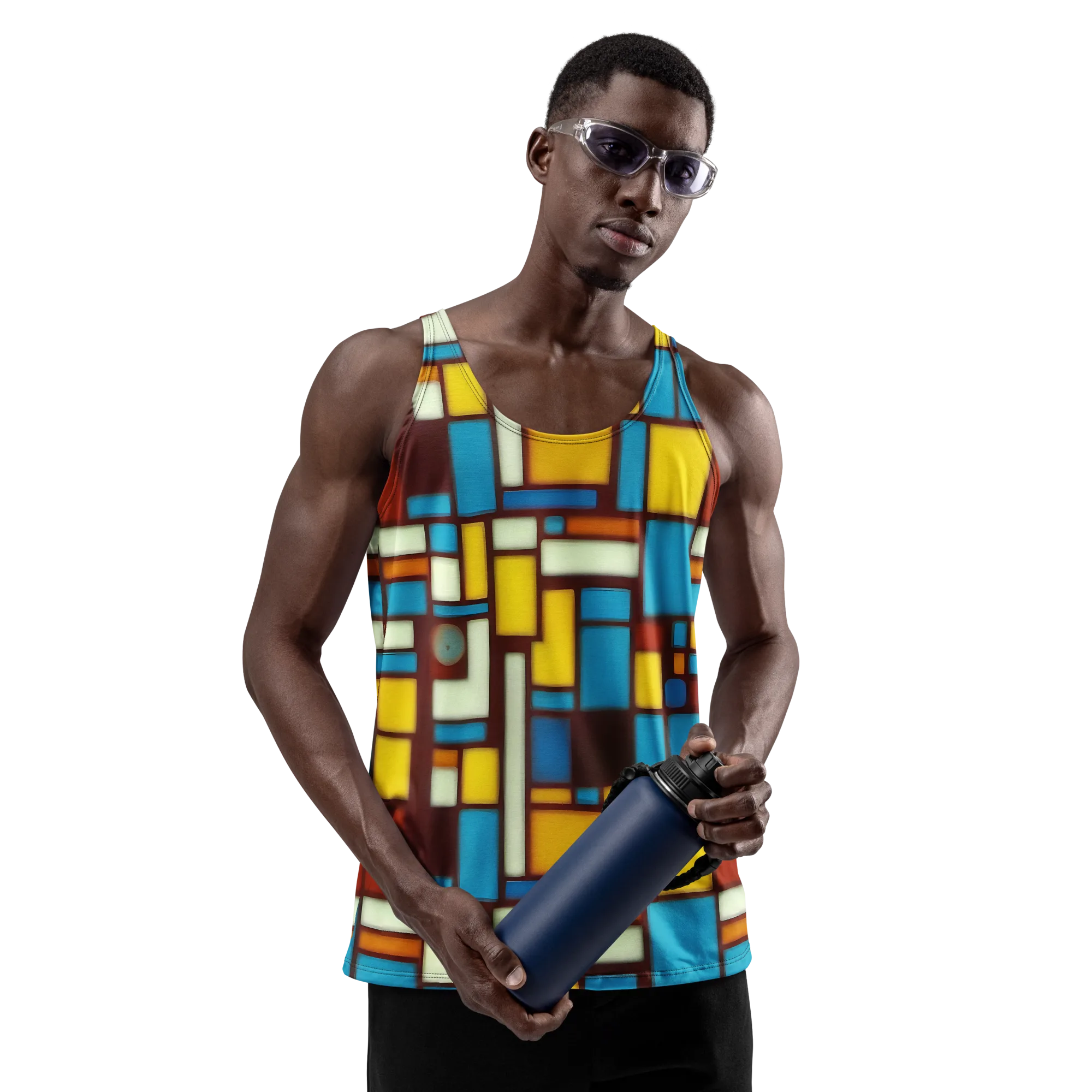 Burgundy Blocks on Men's Tank Top — Front
