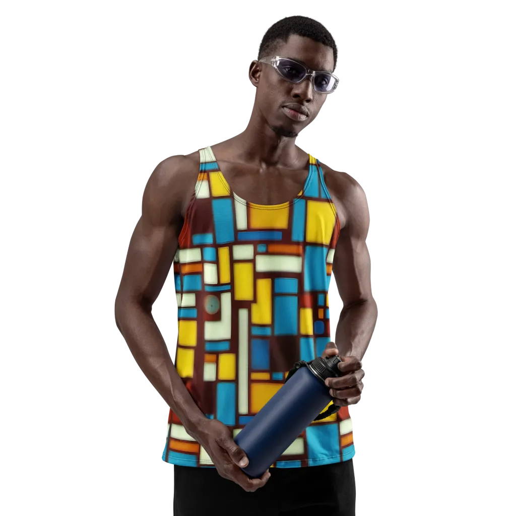 Burgundy Blocks on Men's Tank Top — Front