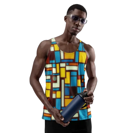 Burgundy Blocks on a Men's Tank Top