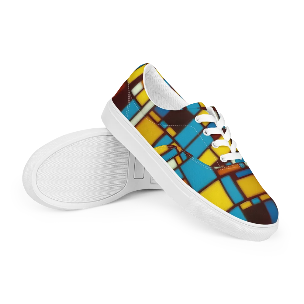 Burgundy Blocks on Men's Lace-Up Canvas Shoes — Right Front