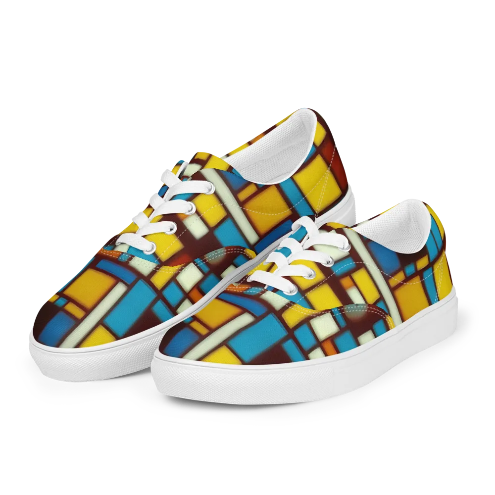 Burgundy Blocks on Men's Lace-Up Canvas Shoes — Left Front