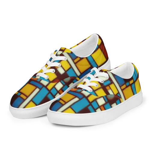Burgundy Blocks on a Men's Lace-Up Canvas Shoes