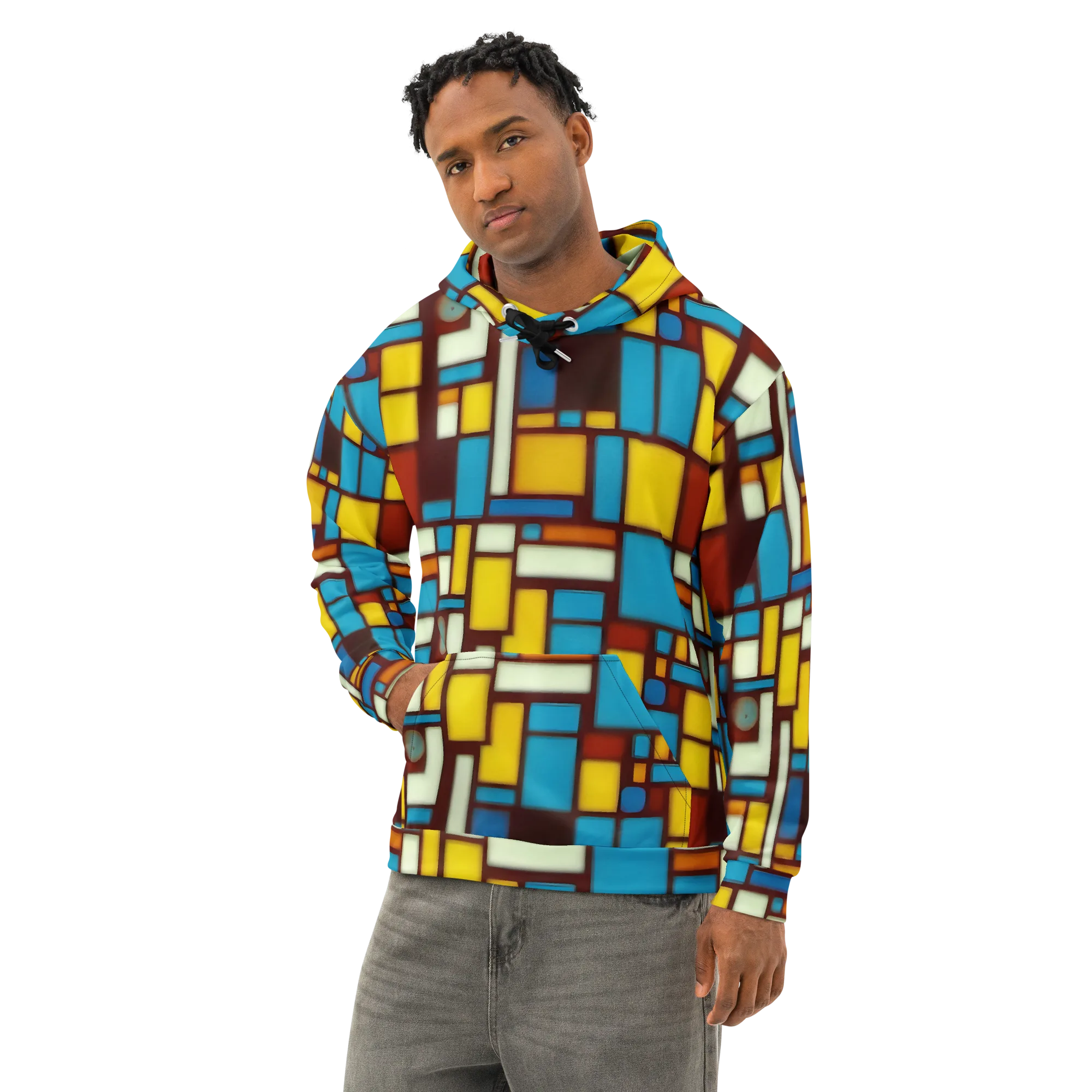Burgundy Blocks on Cotton Hoodie — Left Front
