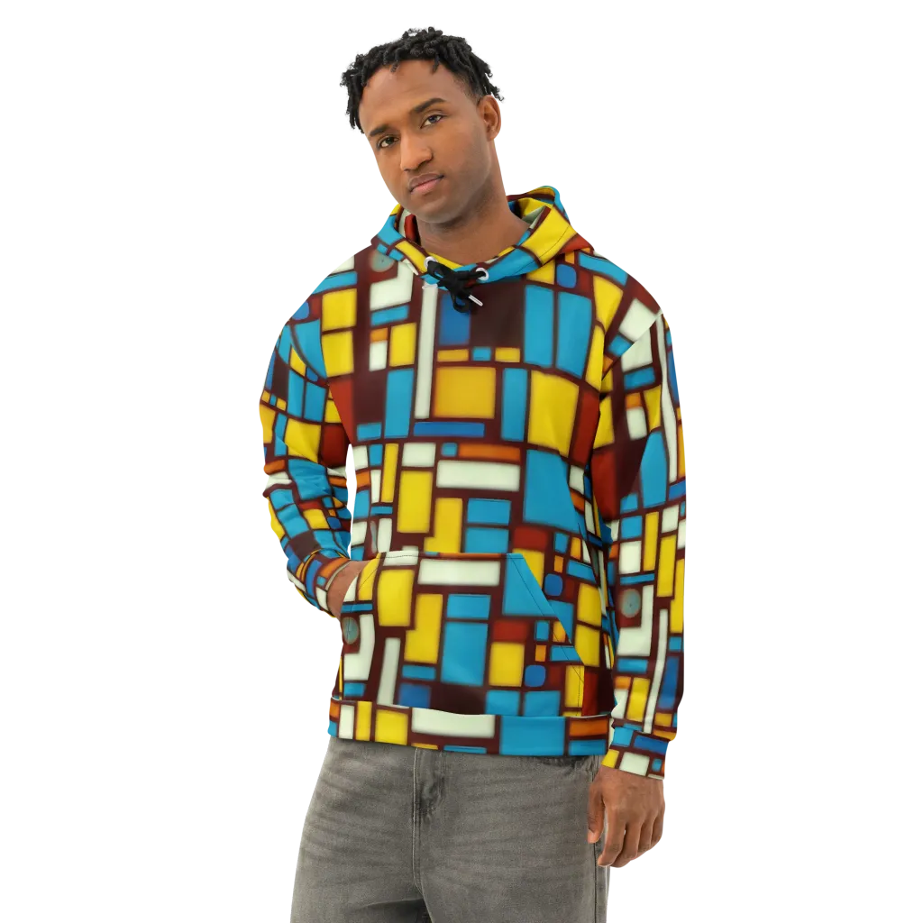 Burgundy Blocks on Cotton Hoodie — Left Front