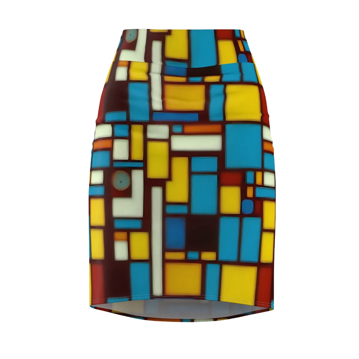 Burgundy Blocks on Pencil Skirt — Front