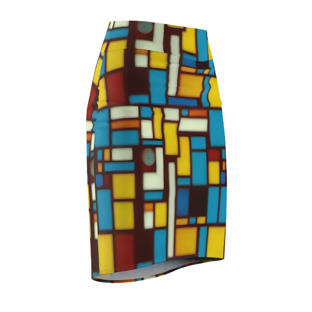 Burgundy Blocks on Pencil Skirt — Front Side