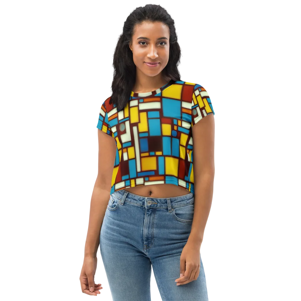 Burgundy Blocks on Crop Tee — Front