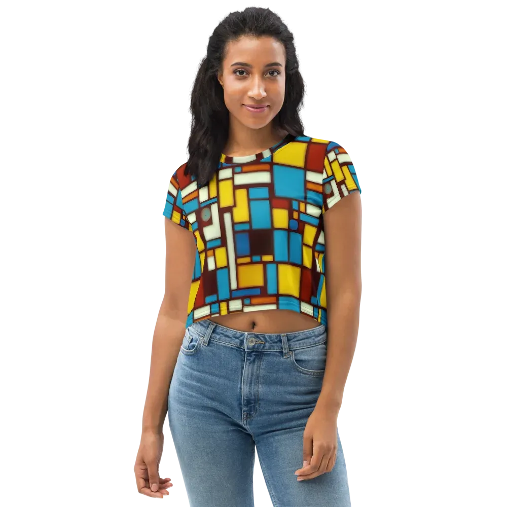 Burgundy Blocks on Crop Tee — Front