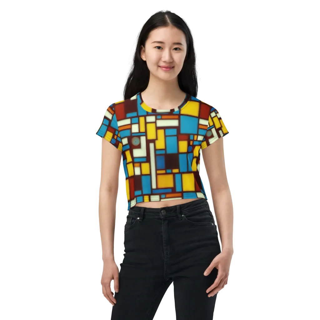 Burgundy Blocks on Crop Tee — Front