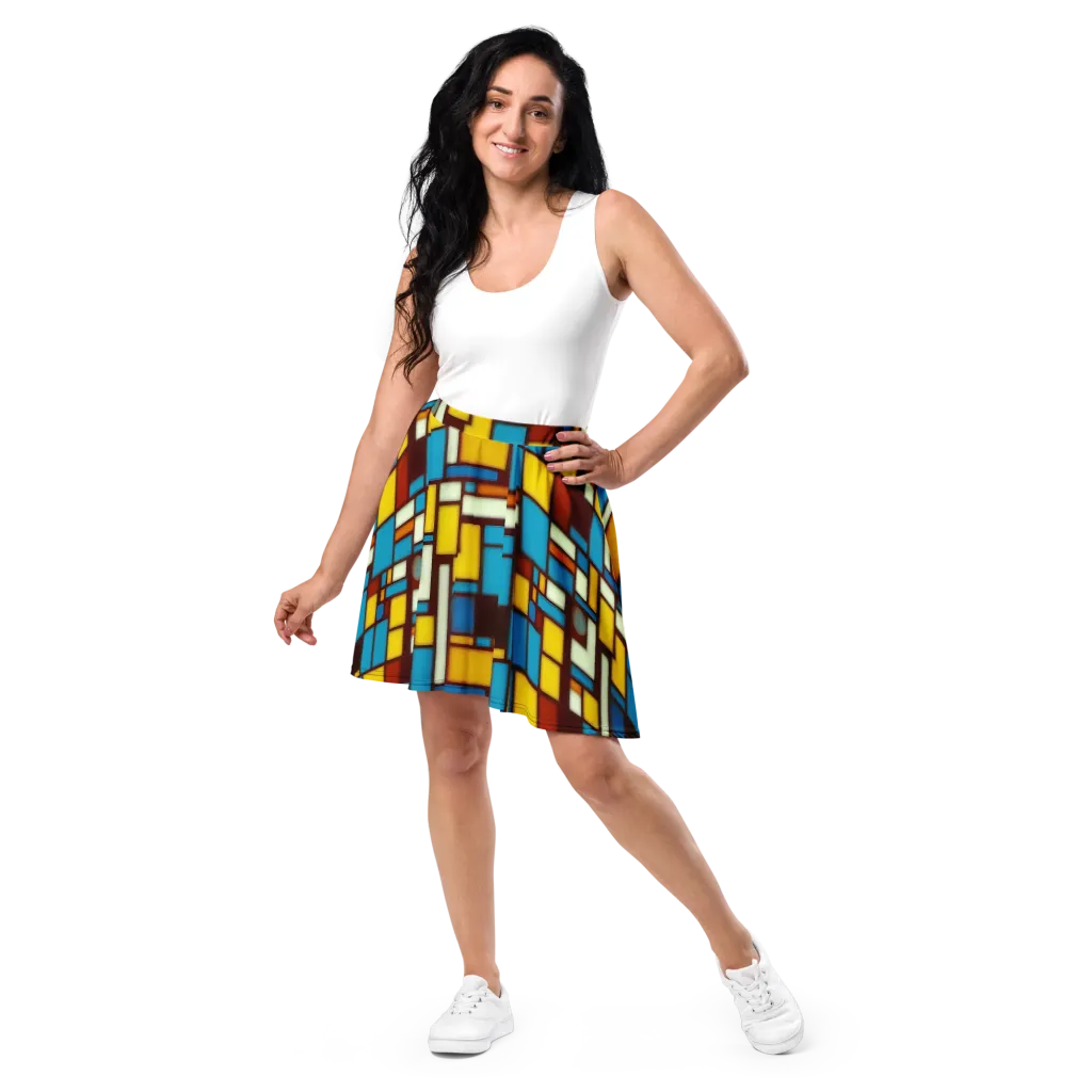 Burgundy Blocks on Skater Skirt — Front