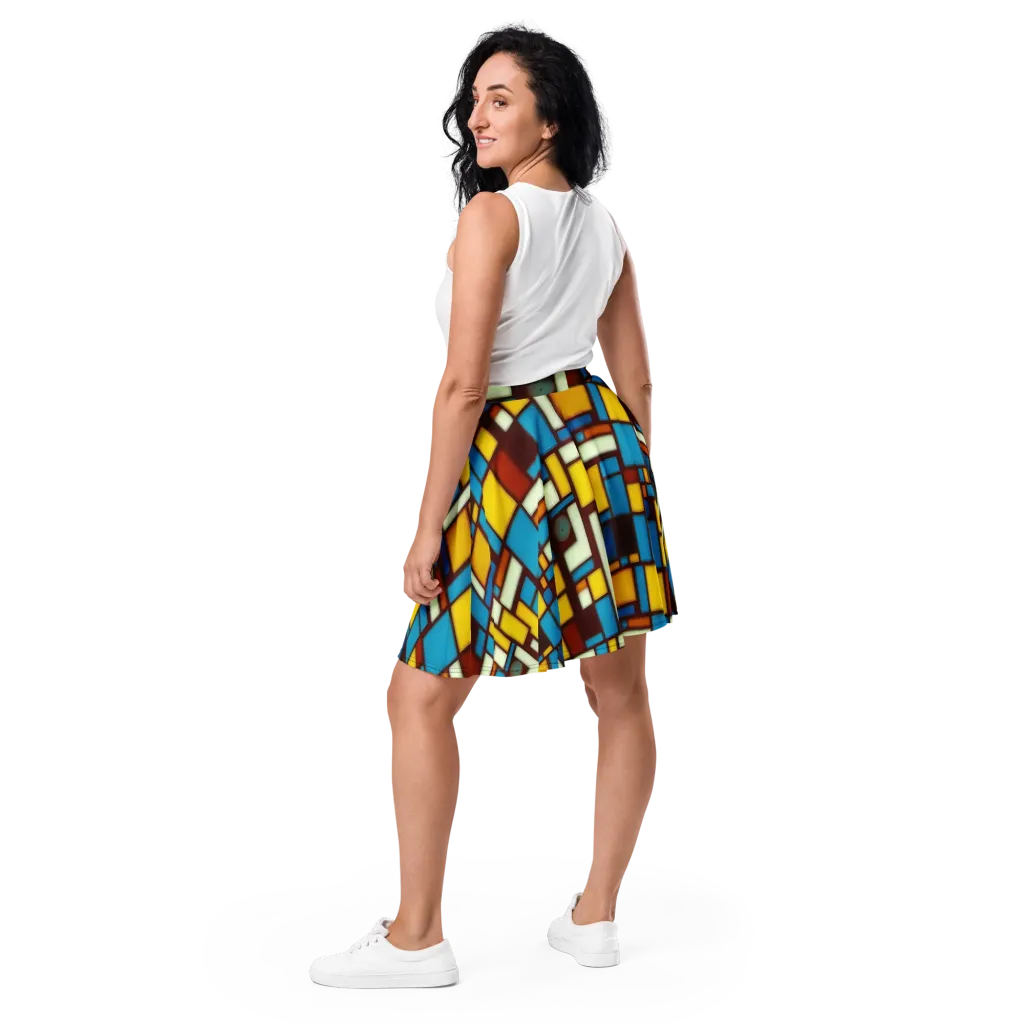 Burgundy Blocks on Skater Skirt — Back