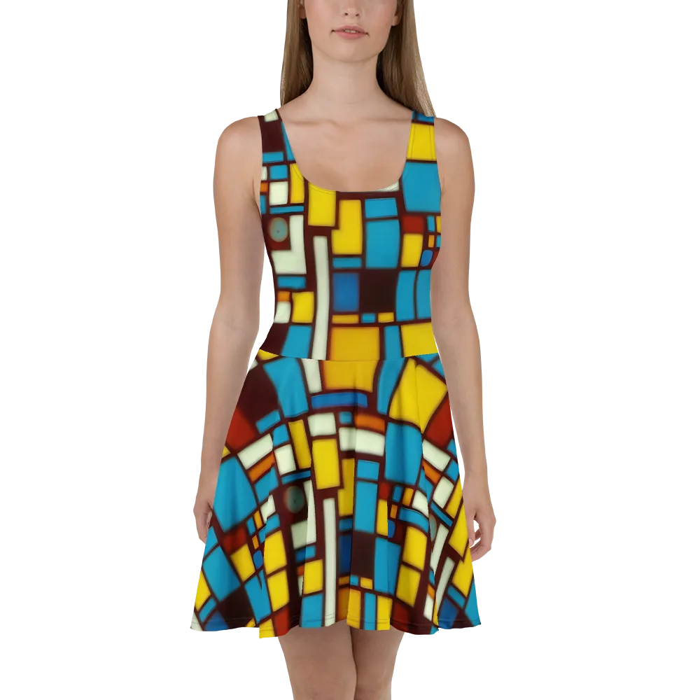 Burgundy Blocks on Skater Dress — Front