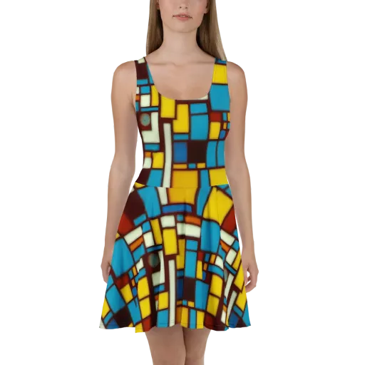 Burgundy Blocks on a Skater Dress