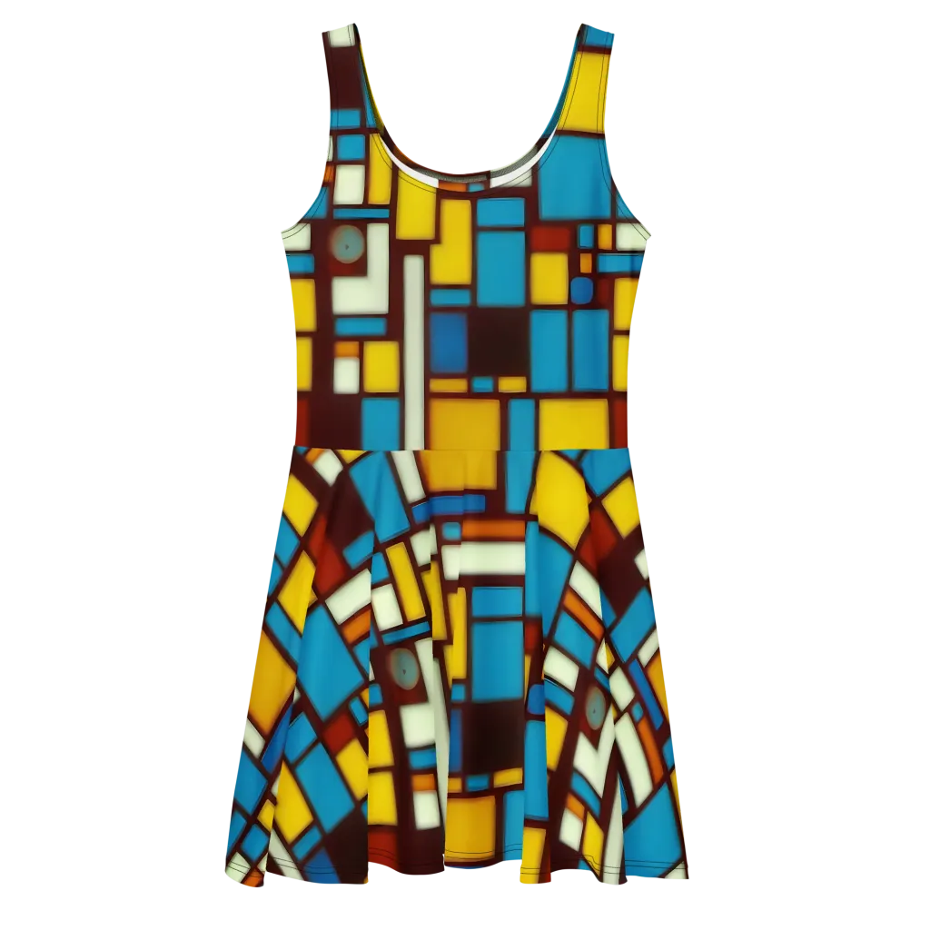 Burgundy Blocks on Skater Dress — Front