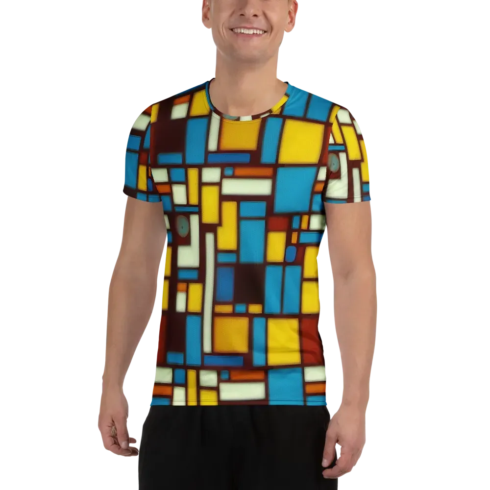 Burgundy Blocks on Men's Athletic T-Shirt — Front