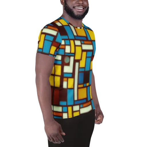 Burgundy Blocks on a Men's Athletic T-Shirt