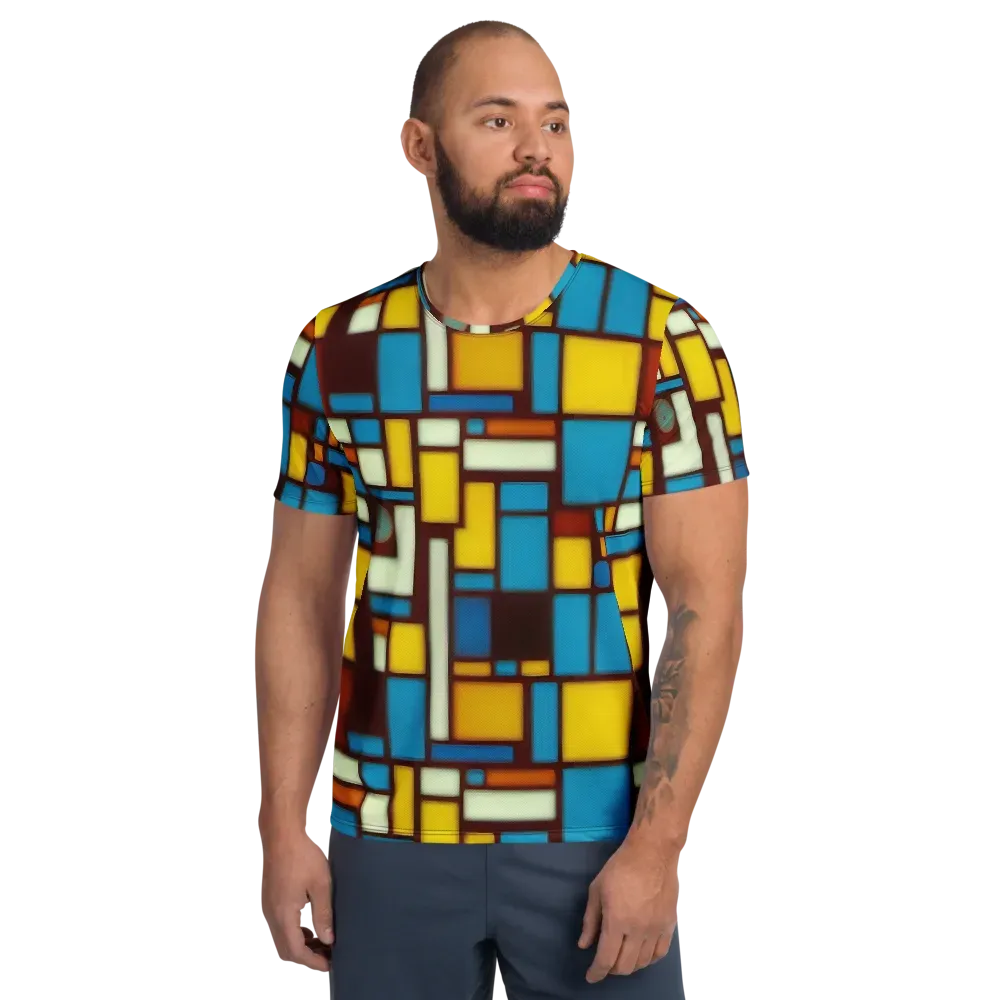 Burgundy Blocks on Men's Athletic T-Shirt — Front