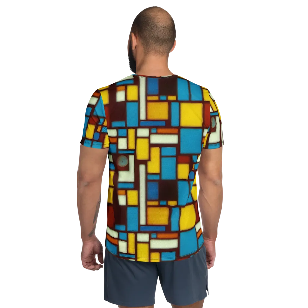 Burgundy Blocks on Men's Athletic T-Shirt — Back