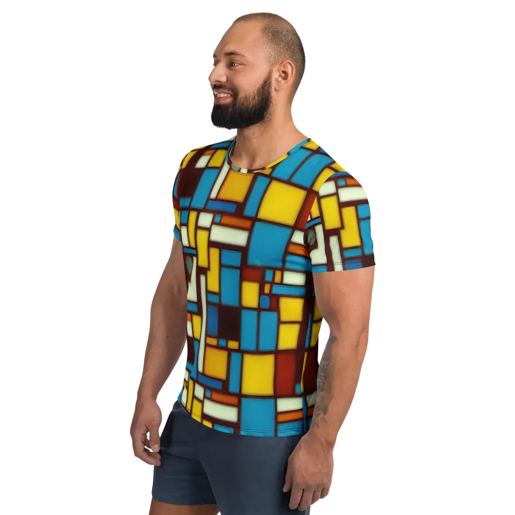 Burgundy Blocks on Men's Athletic T-Shirt — Left