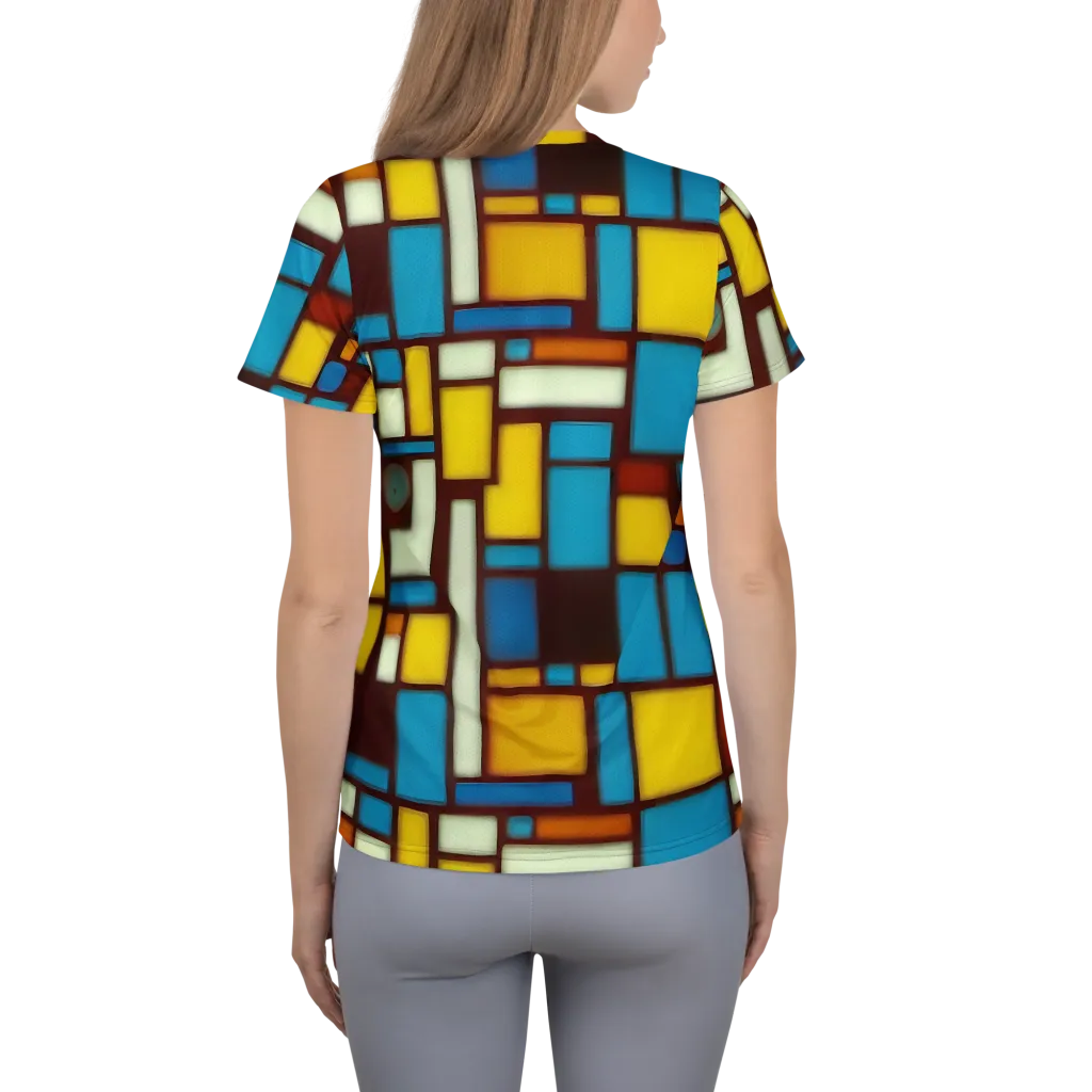 Burgundy Blocks on Women's Athletic T-Shirt — Back