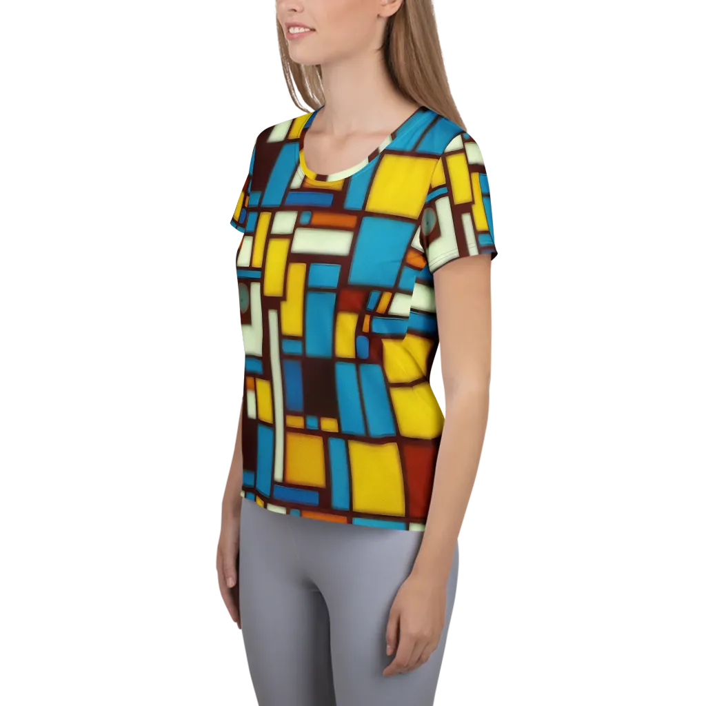 Burgundy Blocks on Women's Athletic T-Shirt — Left