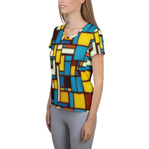 Burgundy Blocks on a Women's Athletic T-Shirt