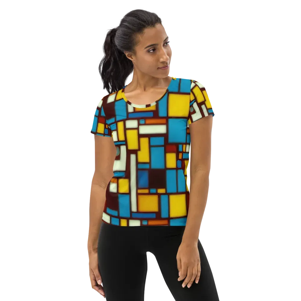 Burgundy Blocks on Women's Athletic T-Shirt — Front