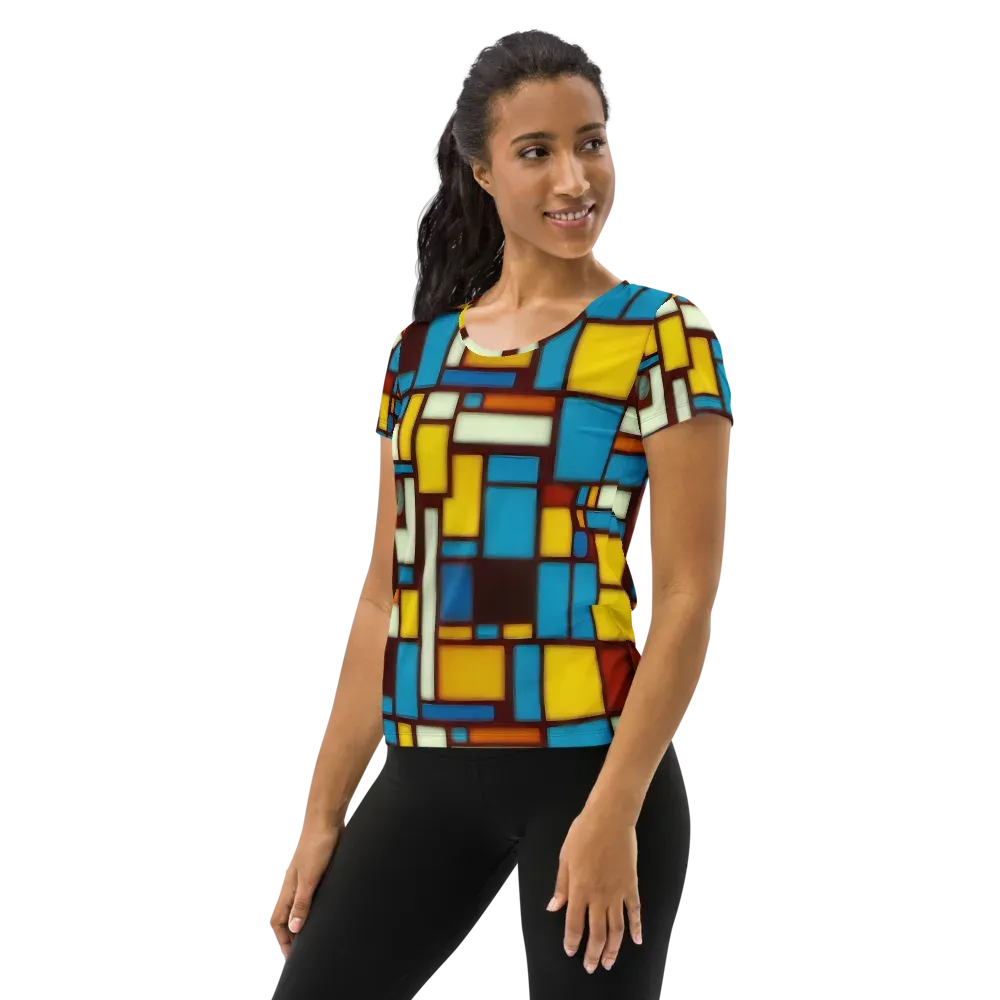 Burgundy Blocks on Women's Athletic T-Shirt — Left