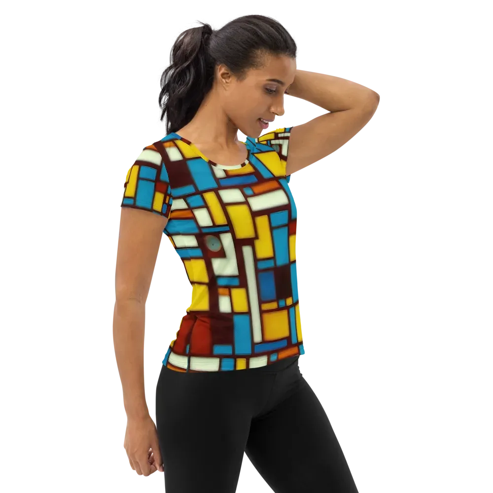 Burgundy Blocks on Women's Athletic T-Shirt — Right