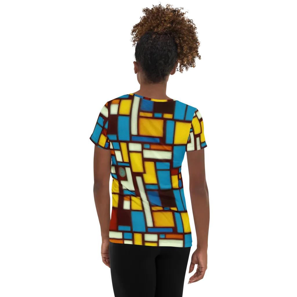 Burgundy Blocks on Women's Athletic T-Shirt — Back