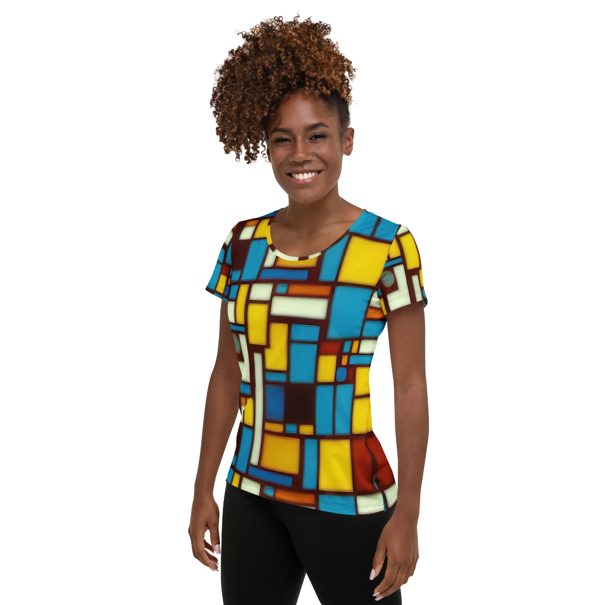 Burgundy Blocks on Women's Athletic T-Shirt — Left
