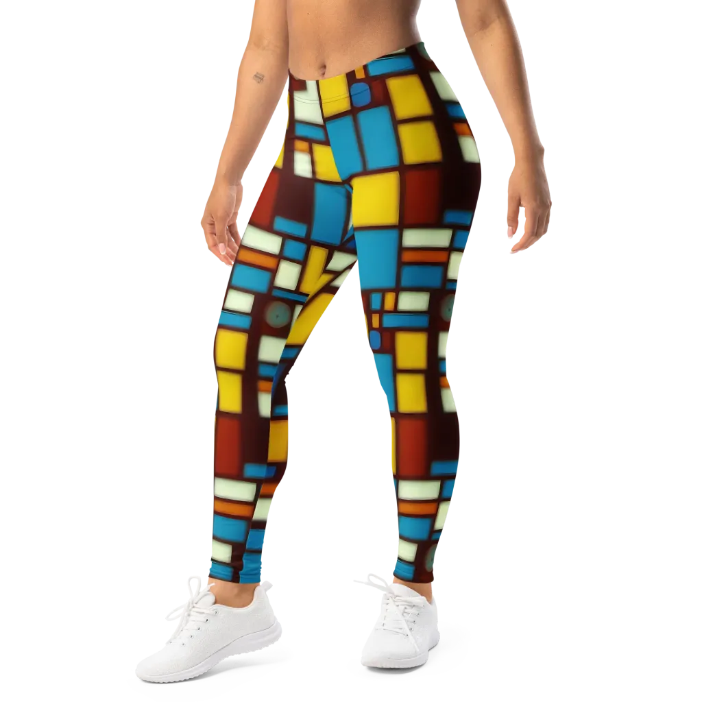 Burgundy Blocks on Leggings — Left Front