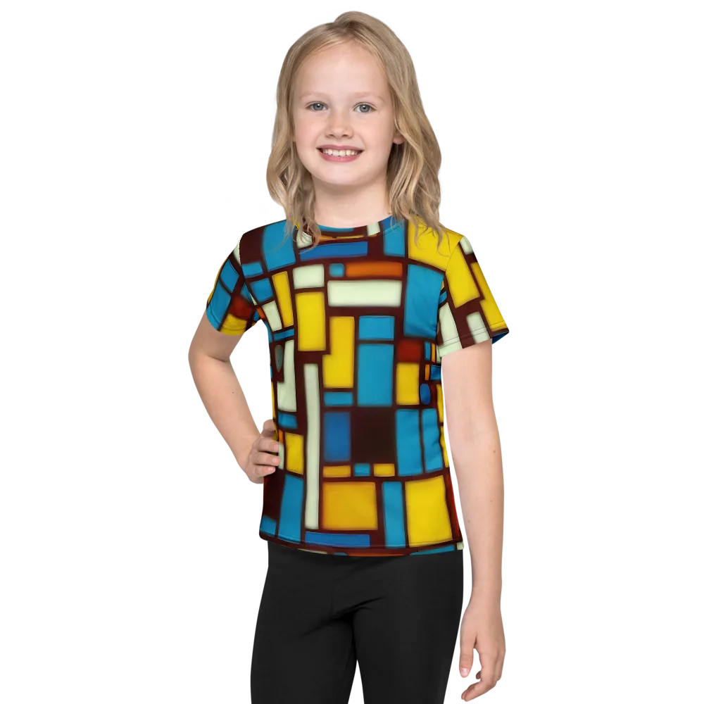 Burgundy Blocks on Kids Crew Neck T-Shirt — Front