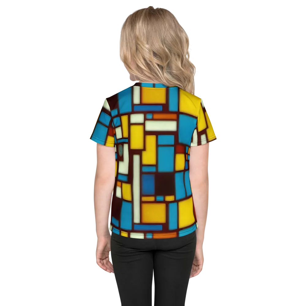 Burgundy Blocks on Kids Crew Neck T-Shirt — Back