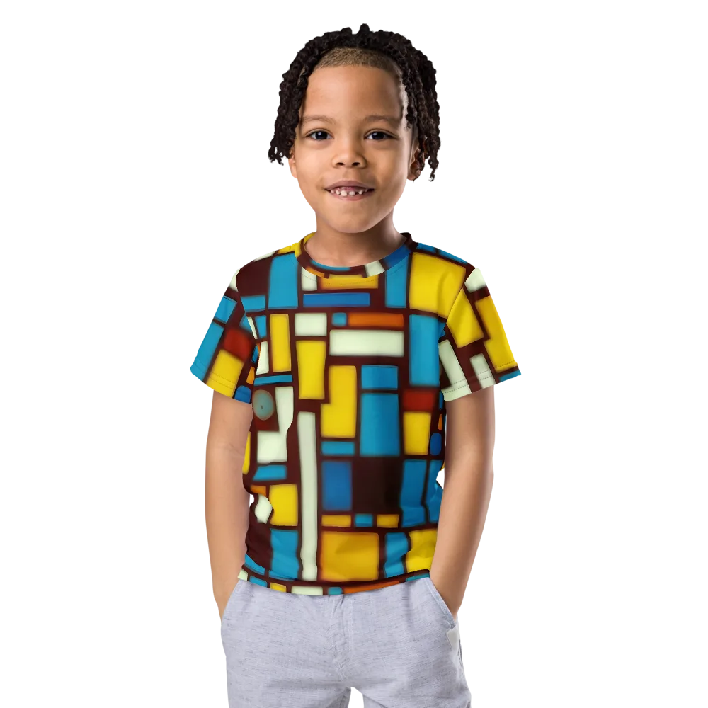 Burgundy Blocks on Kids Crew Neck T-Shirt — Front