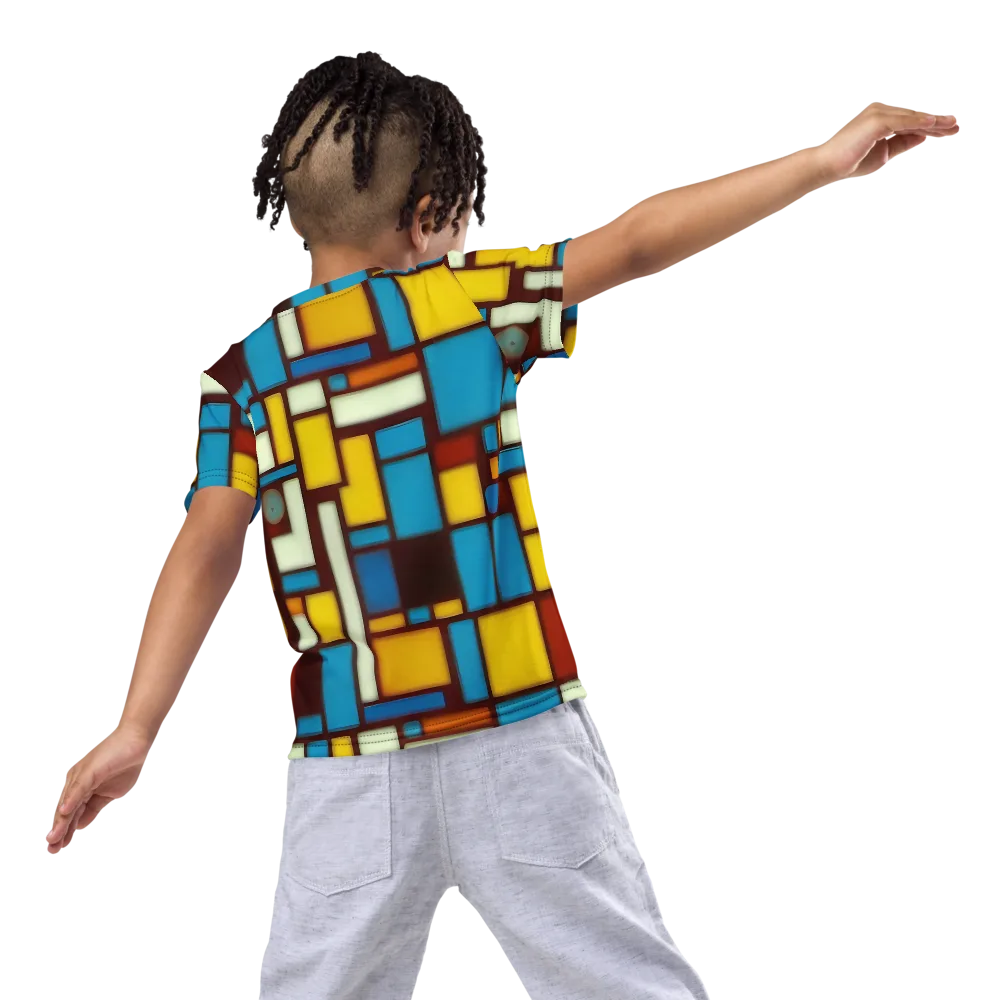 Burgundy Blocks on Kids Crew Neck T-Shirt — Back