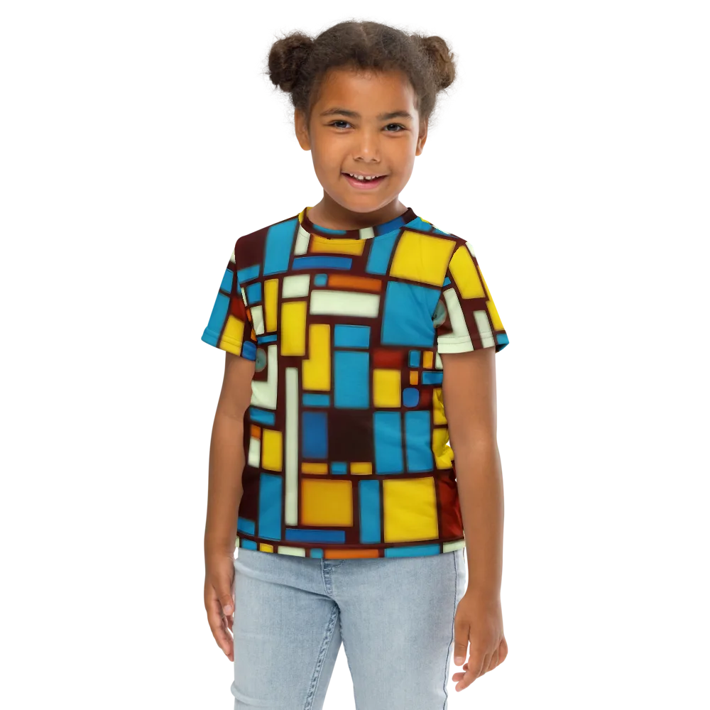 Burgundy Blocks on Kids Crew Neck T-Shirt — Front