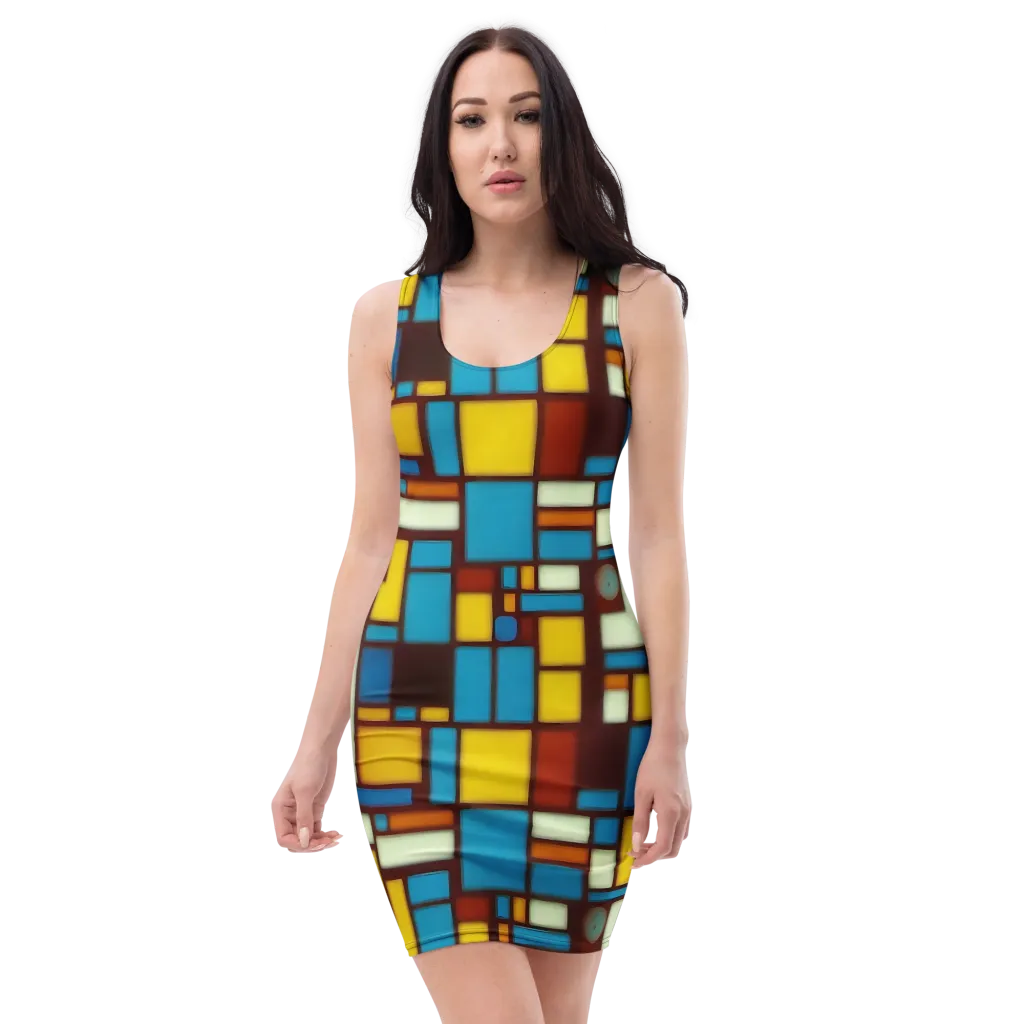 Burgundy Blocks on Bodycon Dress — Front