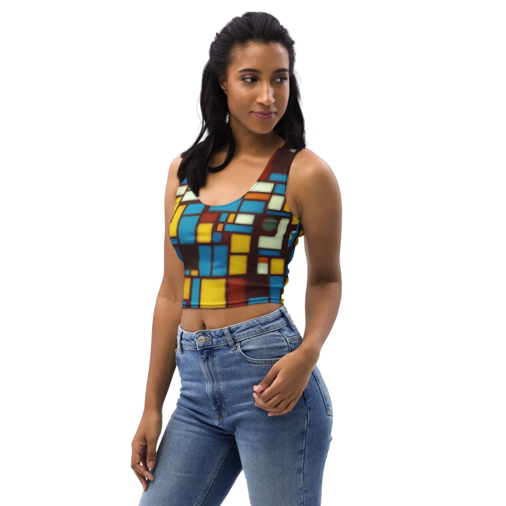 Burgundy Blocks on Crop Top — Left Front