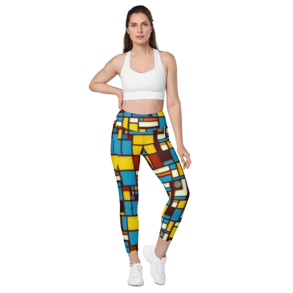 Burgundy Blocks on Leggings with Pockets — Front