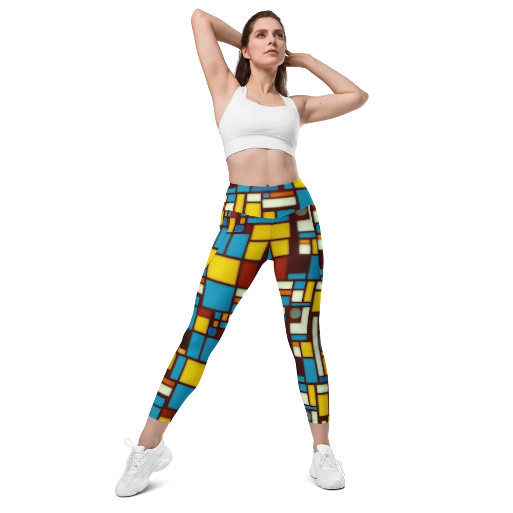 Burgundy Blocks on Leggings with Pockets — Front