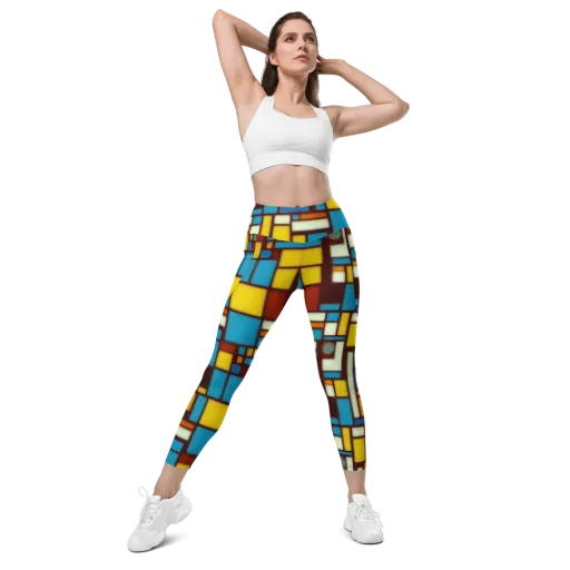 Burgundy Blocks on a Leggings with Pockets