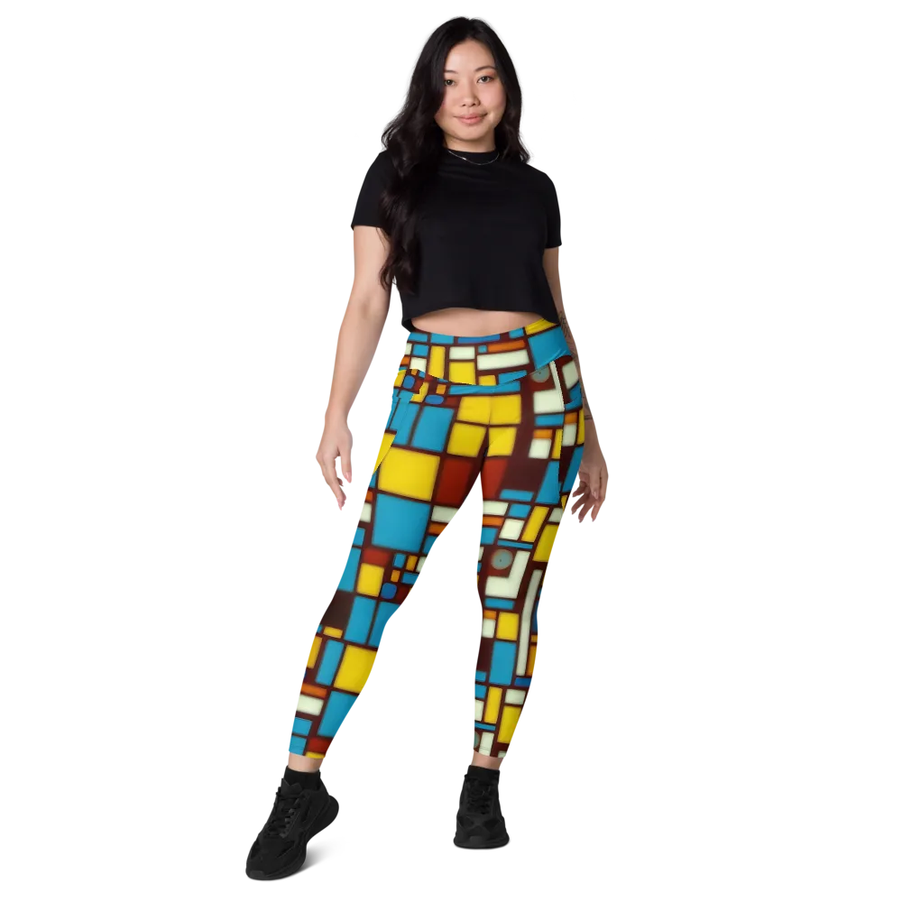 Burgundy Blocks on Leggings with Pockets — Front