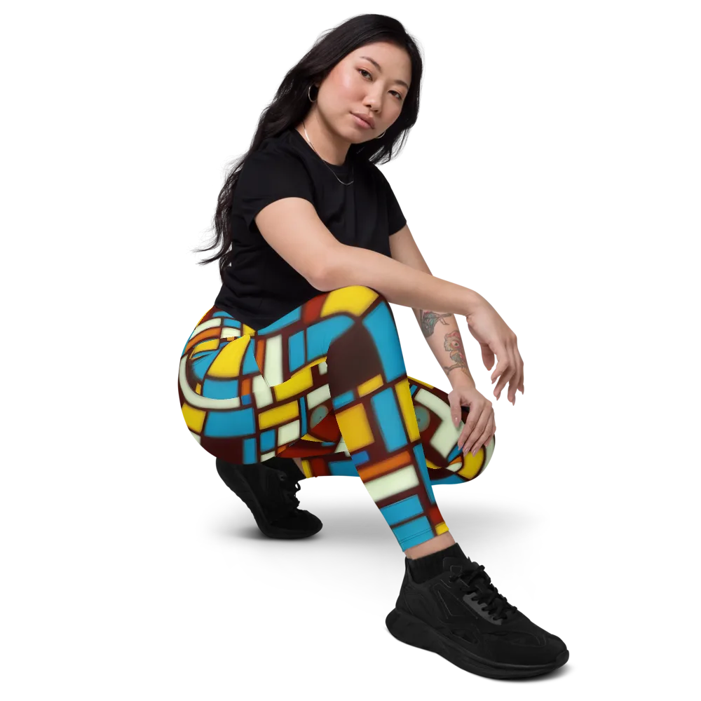 Burgundy Blocks on Leggings with Pockets — Right Front